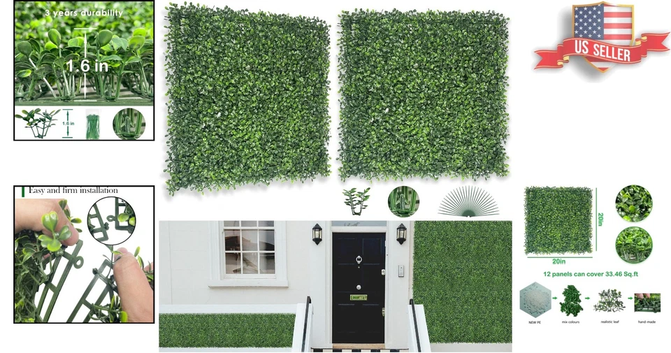 Paneles de boj premium - Paquete de 12 20"x 20" - Privacidad interior y decoración de jardín Foto 2 de 4