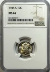 1945-S Mercury Dime - NGC MS67 – Golden Toned Gem, Premium Eye Appeal