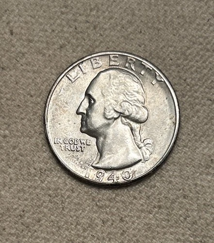 1940-S Gem BU Uncirculated Washington Silver Quarter, San Francisco Mint MM