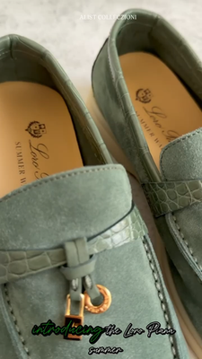 Loro Piana Summer Charms Walk Suede Loafers Green Lagoon Alligator