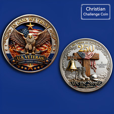 250 Years Freedom US Veteran Christian Challenge Coin 1776-2026 Patriotic Gift