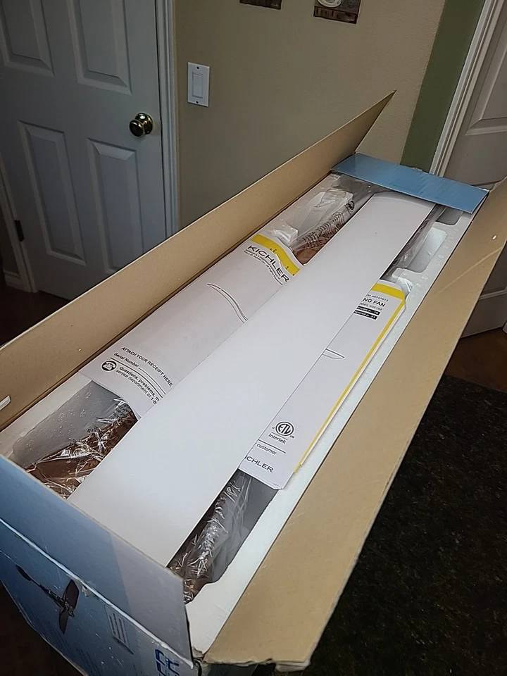 Kichler 56" Satin Black Ceiling Fan w/ Remote Control Rosewood Fin. Blades NEW - Image 3 of 4