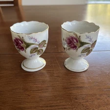 Vintage Lipper And Mann Moss Rose Egg Cups Set Table Decor Made In Japan