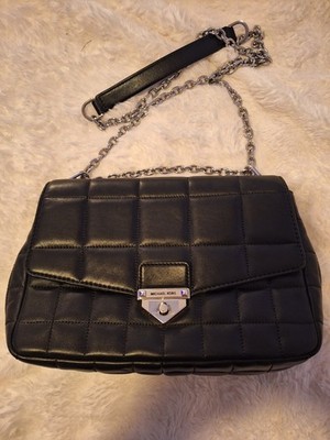 Michael Kors Soho Black Leather Quilted Bag Purse, Silver  display picture 1