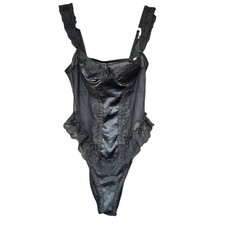 Vintage Black Lace Sheer Teddy Bodysuit Lingerie Goth Dark Romantic Bra Size M