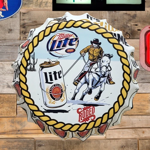 Vintage Miller Lite Rodeo Beer  Metal Sign Mancave Bar Pub Decor Beer Sign