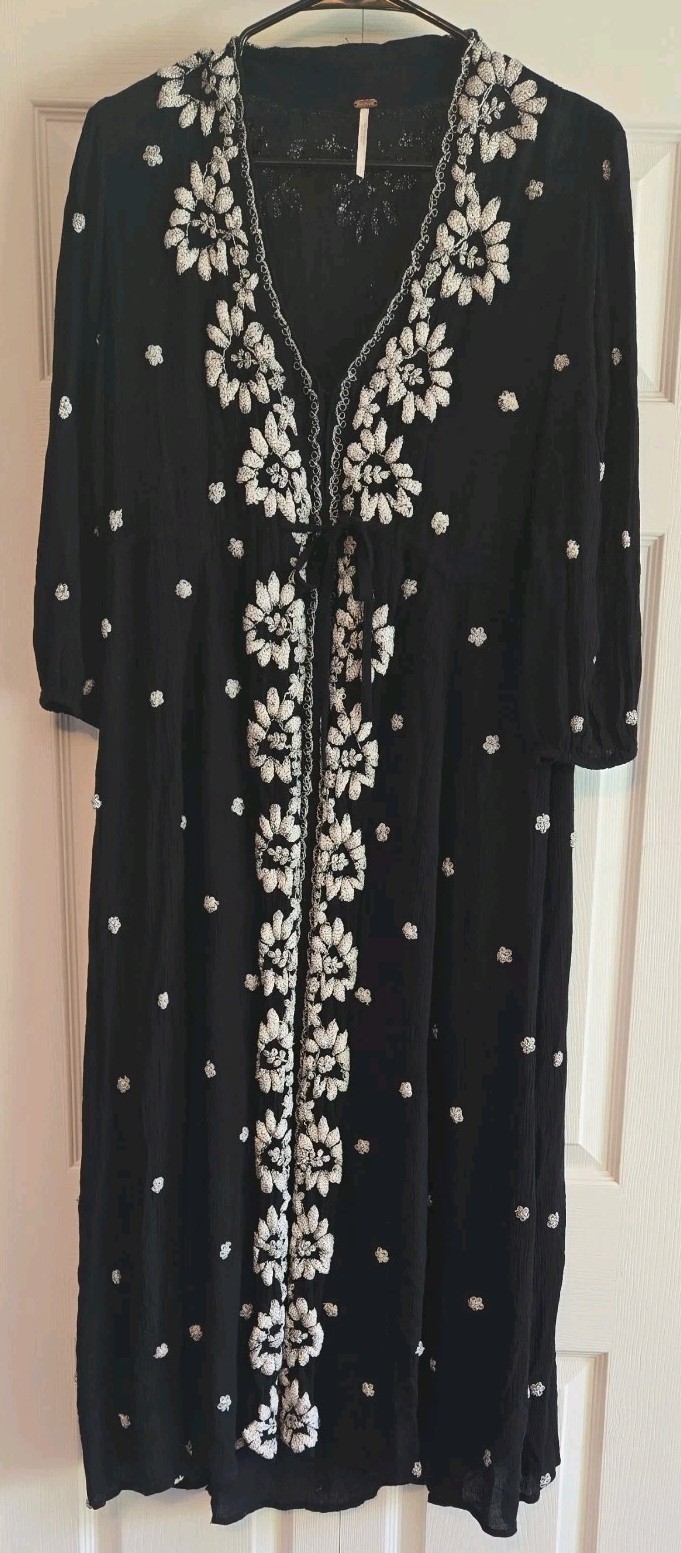 Free People Boho Midi Dress Embroidered Floral Festival fable Sz S summer