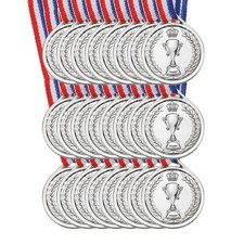 24Pcs 1.5" Mini Plastic Silver Award Medals 2nd Prize Medals with Ribbon