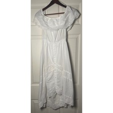 J Gee Eyelet Embroidered Ruffle Peasant Midi Dress Size XL White Forest Fairy