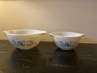 Pyrex 1970's Homestead Cinderella Mixing Bowl Set Tan Blue 441,442 CorningNY USA