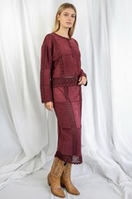 Suede Crochet 2 Piece Skirt Set Western Cowgirl Boho Hippie Cottagecore 90s S