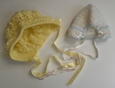 Vtg Lot 2 60s Knit Bonnet Hat Newborn Infant Doll Cap
