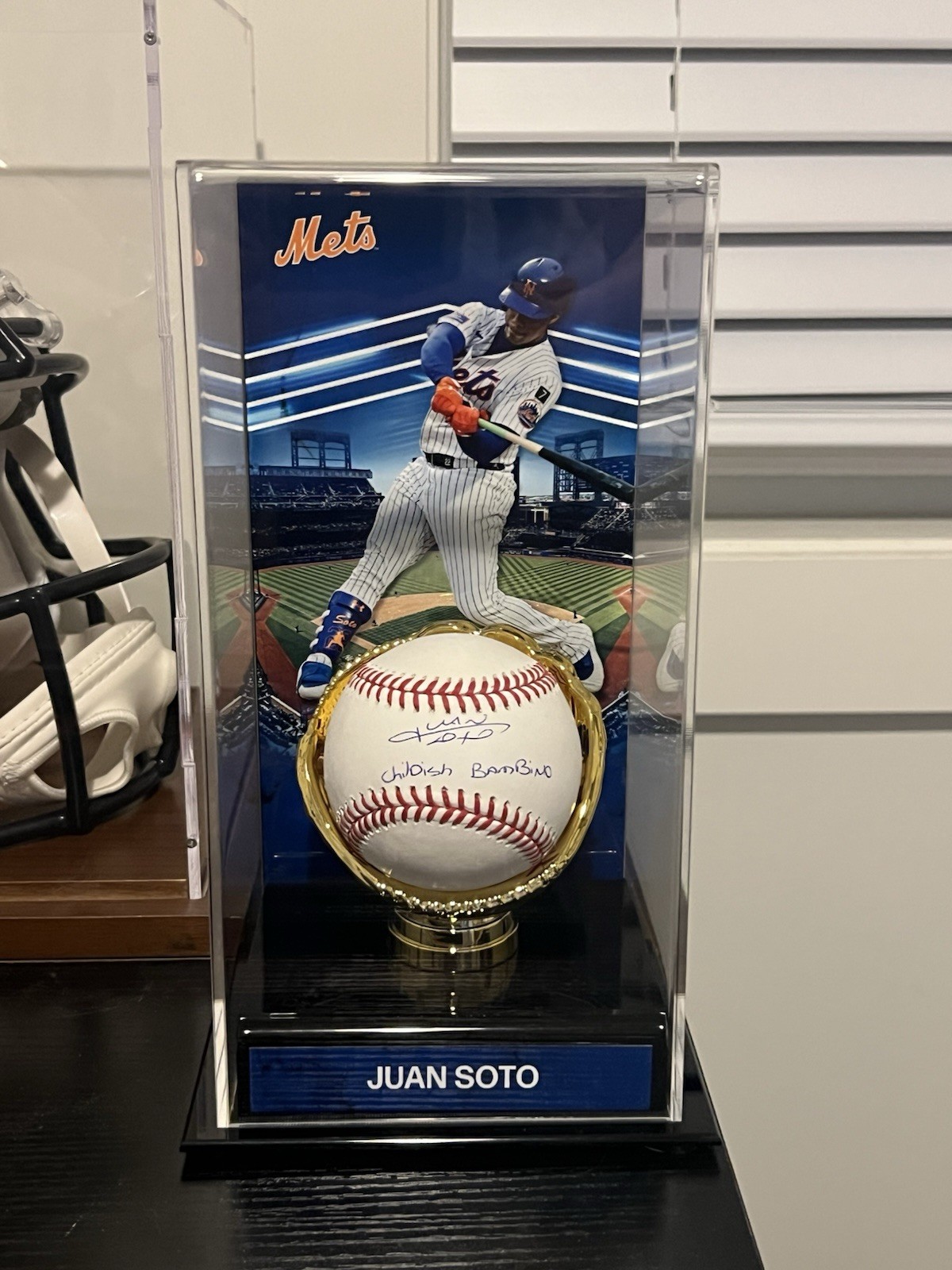 Juan Soto Autographed Signed New York Mets Baseball with Inscription and Custom Display Case 