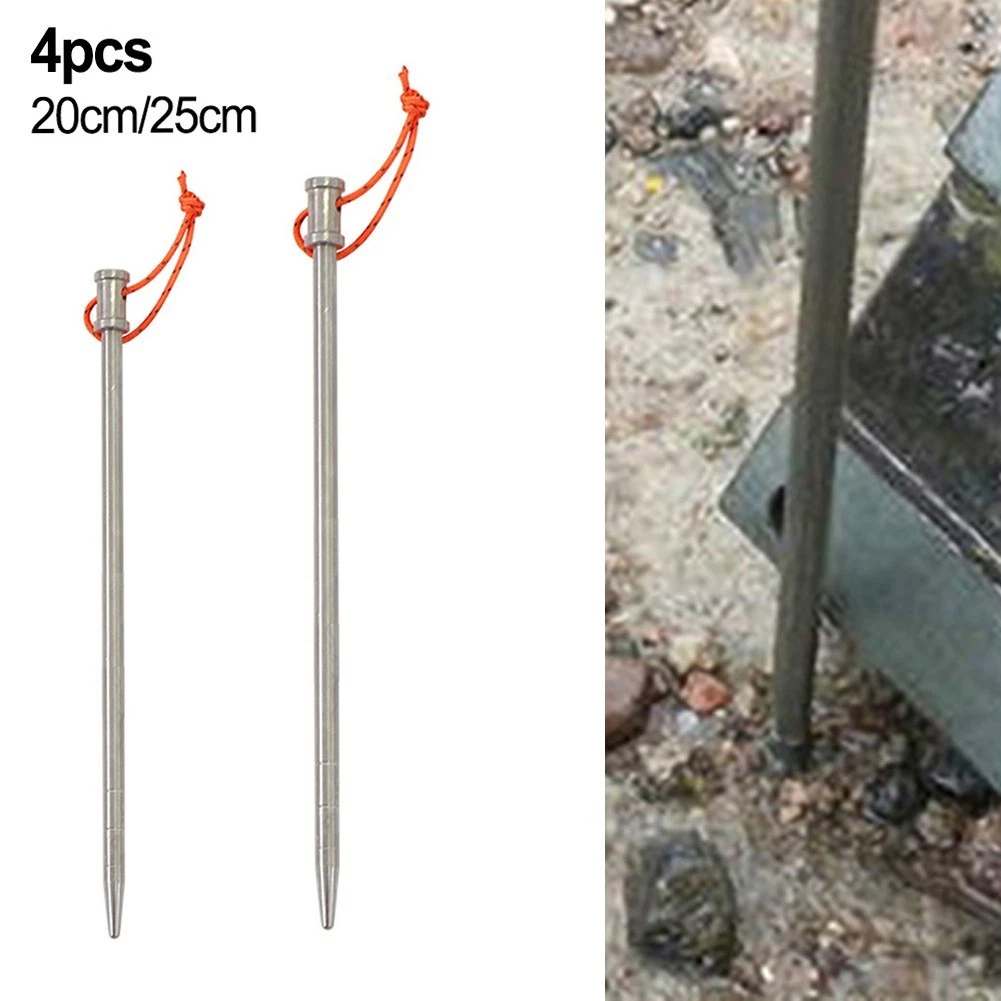 Outdoor Essential 4pcs Lightweight Ti Tent Stakes with Reflective Features