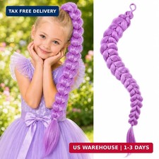 Purple Braids Ponytail Hair 26 Inch, Pre Braided Ponytail Extension with Tie Eas