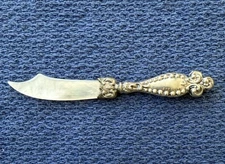 Antique Sterling & Mother Of Pearl Caviar Knife Miniature Scimitar Knife Sword