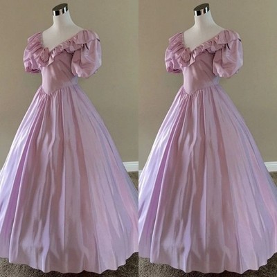 Vintage 1980s Wedding Dresses Short Sleeves Pink V Neck A Line Bridal Gowns