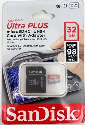 SanDisk Ultra 32GB microSDHC UHS-I Memory Card with Adapter