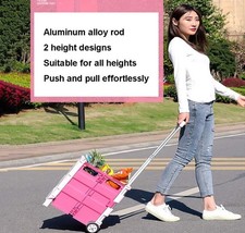 65L Collapsible Rolling Utility Cart Folding Boot Shopping Crate Wheels