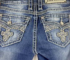 Rock Revival Jeans Women Size 26 Blue Berry Straight Embellished Thick Stitch