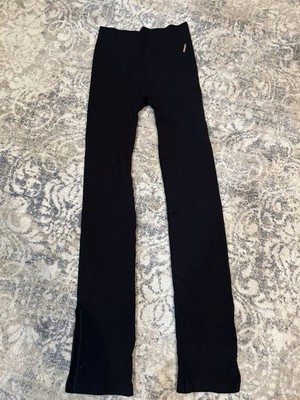 Fabletics Black Knit Mid-Rise Legging Straight Pants With Slit at Ankle