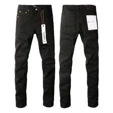 New Purple Jeans Men's Fashion Splash-ink Slim Fit Jeans Teens Black Pants