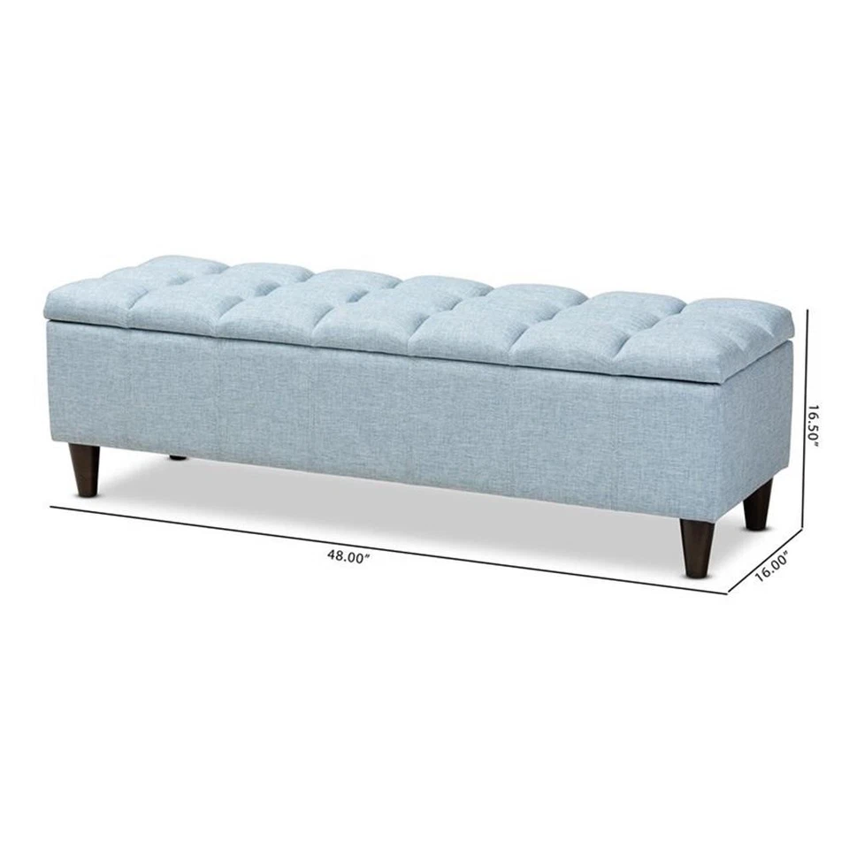 Baxton Studio Brett Tufted Fabric and Wood Storage Ottoman in Light Blue - Image 3 of 4