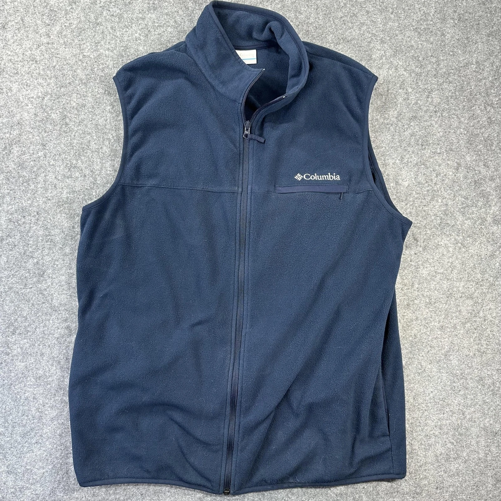 Columbia Vest Mens Large Blue Full Zip Fleece Stand Collar Outdoor Hiking