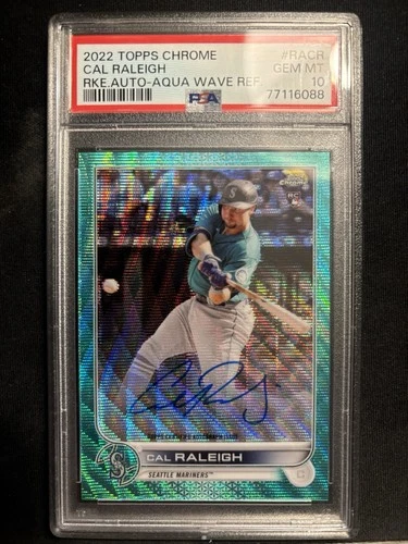 2022 Topps Chrome - Rookie Autographs Cal Raleigh RA-CR Aqua Wave Refractor /199