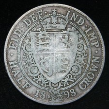 1898 Victoria HALF CROWN, Old Veiled Head Silver Coin - NICE