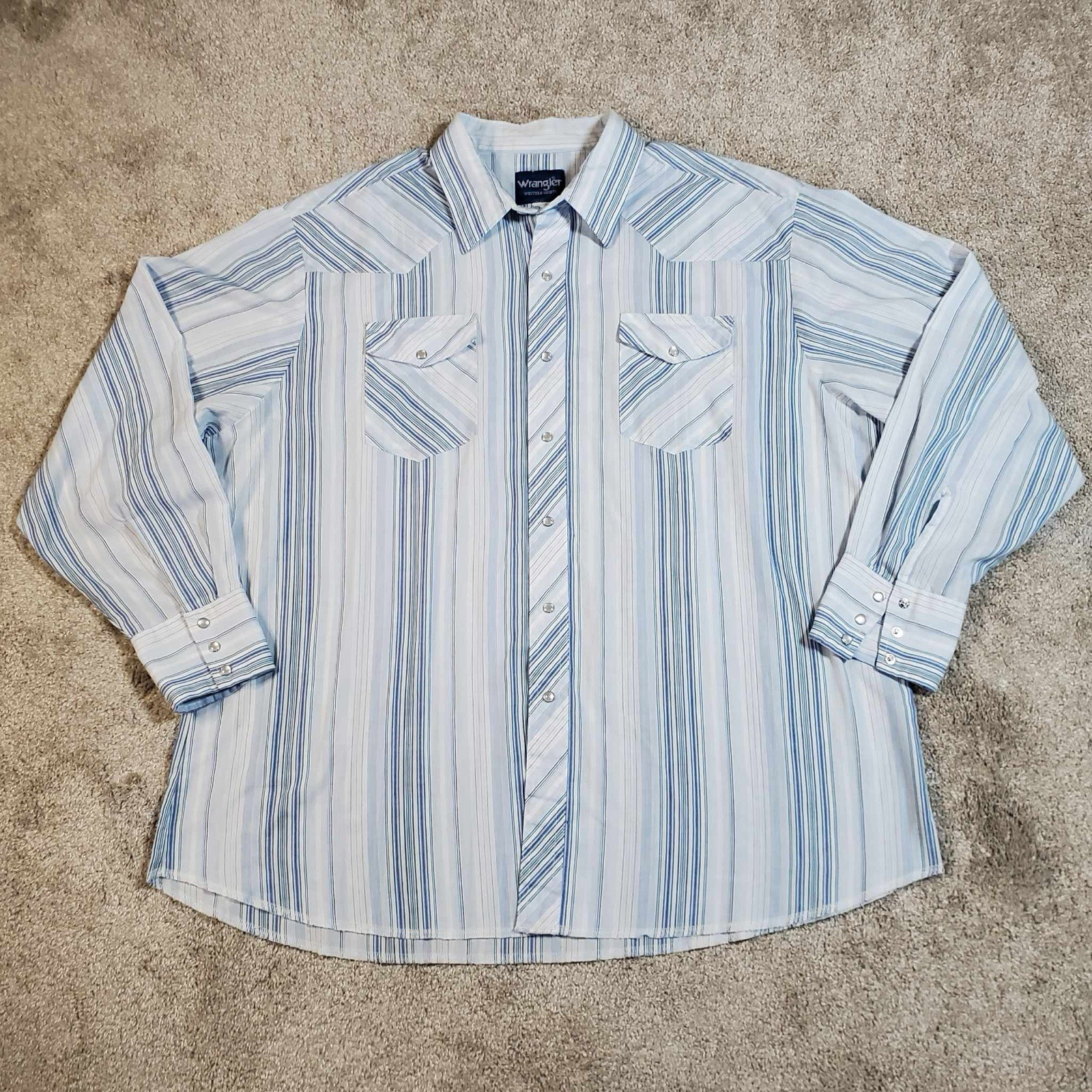 Vintage 90's 2XL Wrangler Western Shirt Pearl Snap Red White Blue