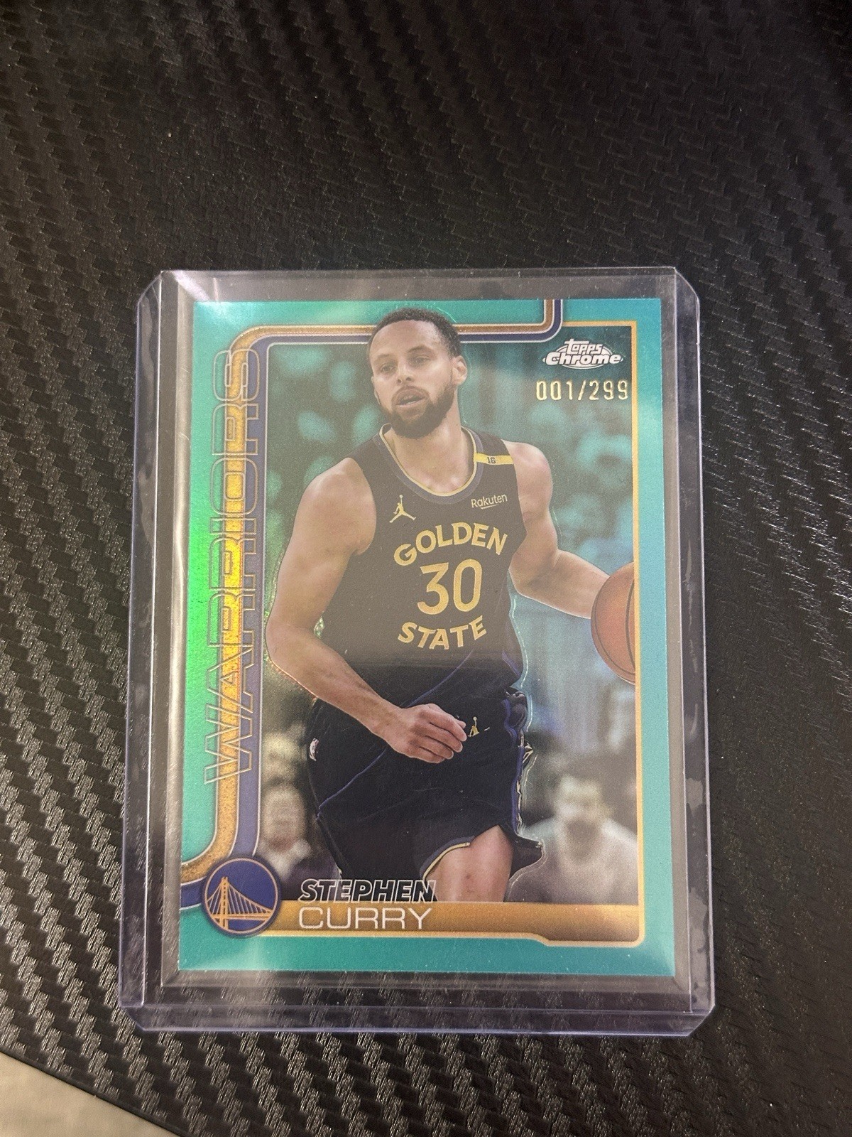 2025-26 Topps Chrome #201 Stephen Curry Teal Refractor 001/299 Parallel Warriors