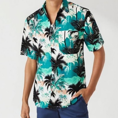 Blue Coconut Tree Hawaiian Shirt: Unisex Tropical Beach Button Down For Luau