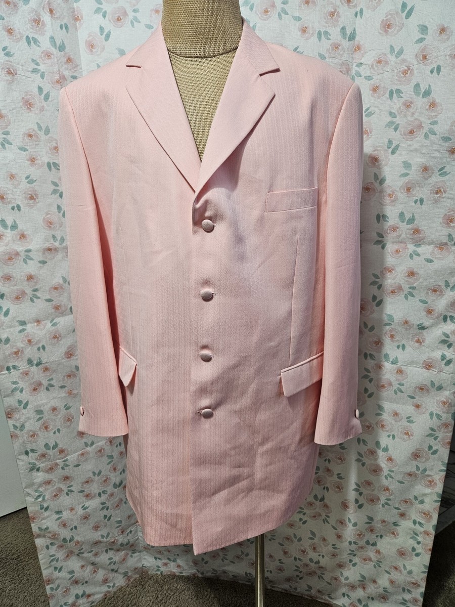 PACELLI, MEN'S PINK POLY BUTTON LONG JACKET PLEATED/CUFFED SUIT, SIZE  48R