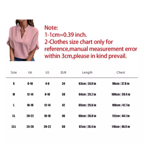 Camicetta manica corta t shirt tunica top donna magliette scollo a V sciolto ufficio tinta unita - Foto 3 di 24