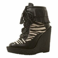 EMMA COOK TOPSHOP BLACK LEATHER ZEBRA WEDGE ANKLE BOOTS UK 3 US 5.5 EU 36 BNIB