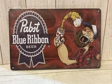 Pabst Blue Ribbon Metal Sign Tin Poster - Beer Alcohol Popeye Man-cave Bar PBR