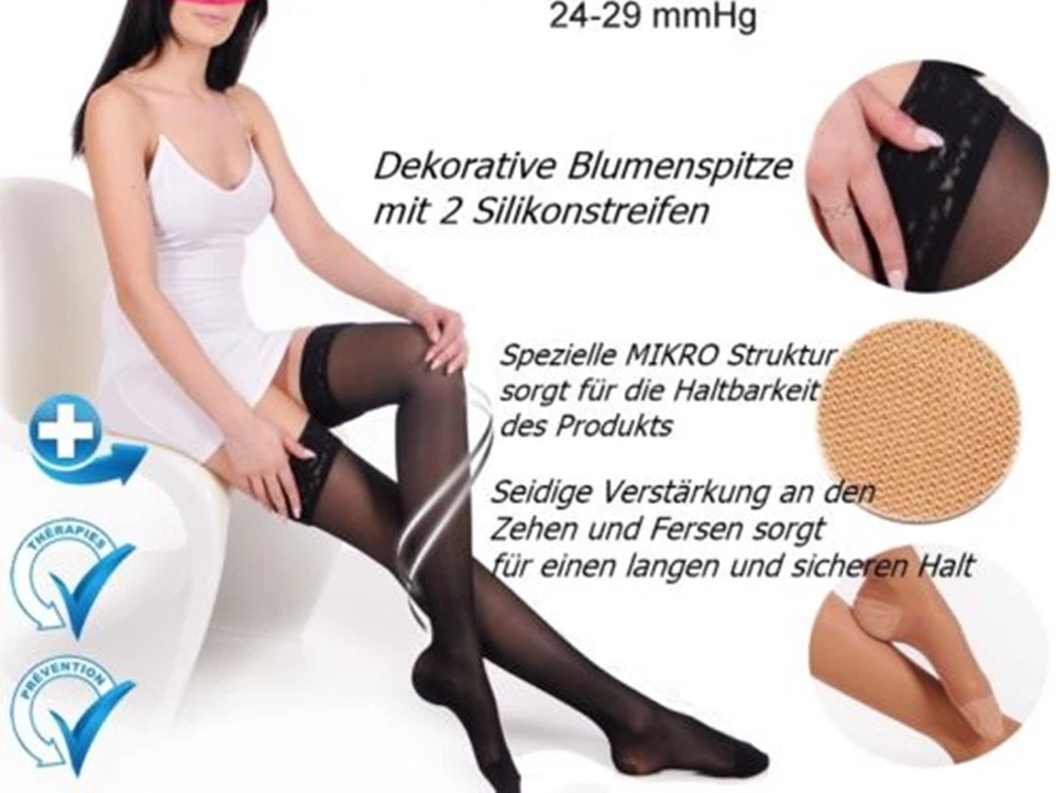 Halterlose Reisestrümpfe 140 DEN 18/22 mmHg STÜTZSTRÜMPFE KOMPRESSION S-XXL EU - Bild 3 von 4