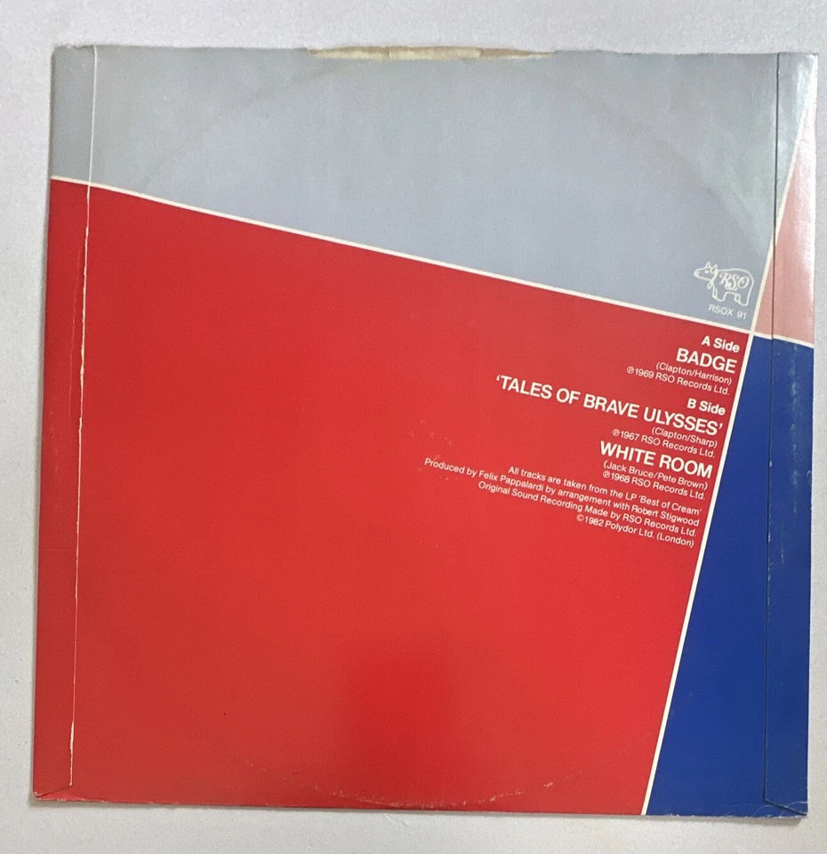 Cream Badge 12" Single Vinyl Record 1982 RSOX 91 RSO - EX / VG+ Condition - Image 3 of 4
