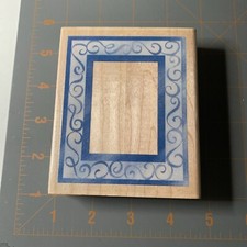 Inkadinkado- Wood Rubber Stamp Swirl Frame Rectangle
