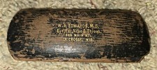 Antique Hard Eyeglass Case Eye Glass Advertise W Edwards Md Lacrosse Wisconsin