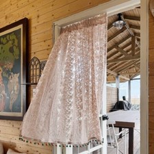 1x Pink Lace Curtain Beaded Tassel Trim Drape Bedroom Balcony Decor Rod Pocket