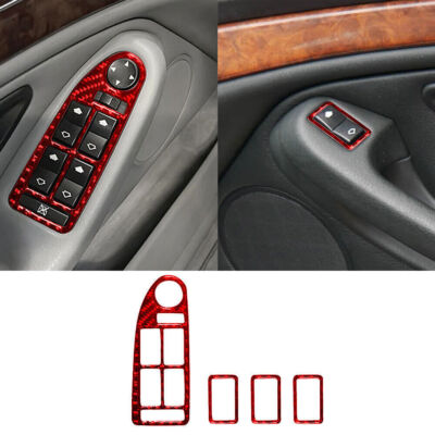For BMW 5 Series E39 M5 Red Carbon Fiber Interior Window Control Cover Trim 4Pcs