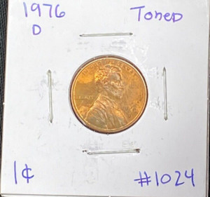 1976 Denver Mint Lincoln Memorial Cent Penny Circulated TONED #1024
