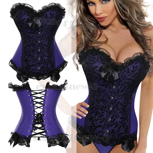 Sexy Women Overbust Boned Burlesque Basque Top Corset Lace-Up Costume Size 6-24 - Picture 20 of 34