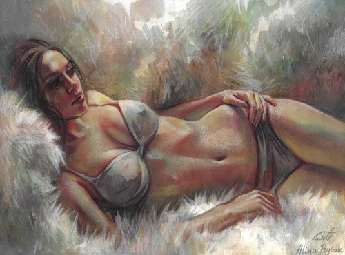 original painting 30 x 40 cm 56RA artwork watercolor, pastel woman in lingerie