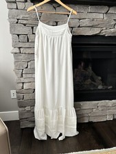 NWT AQUA Small Maxi Long White Straps Ruffle Summer Boho Vacation Dress Gorgeous