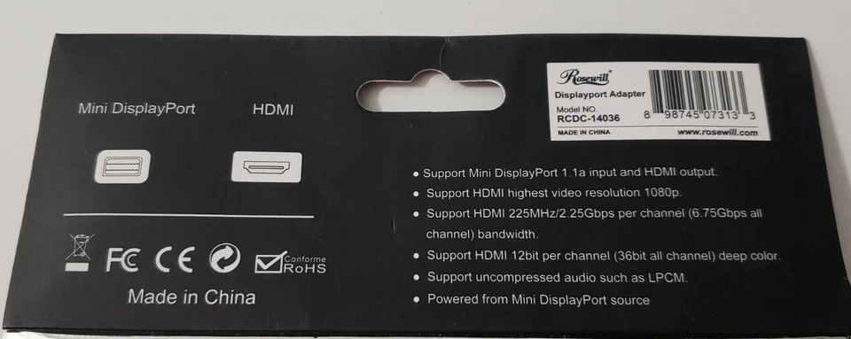 Rosewill Mini DisplayPort Male to HDMI Female Adapter - White, RCDC-14036 - Image 2 of 2