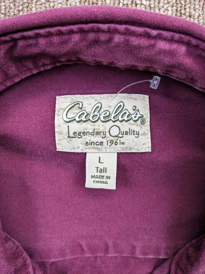 Camisa con botones CABELA'S para hombre LT lona granate manga larga perro dorado retriever Foto 2 de 4