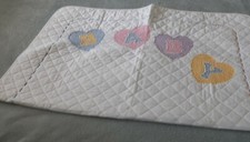Vintage Quilted and Cross Stitched Baby or Toddler Cotton Quilt 33" x 44